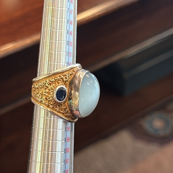 Grey Moonstone w small side sapphires Ring with Gold Plate Coloring - Picture 7 of 7